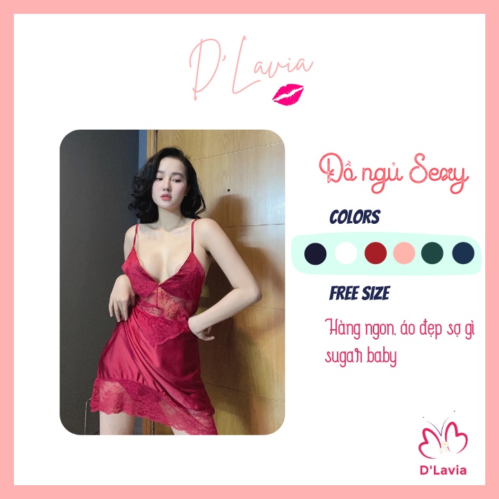 Đầm ngủ sexy nữ hai dây phối ren quyến rũ gợi cảm satin cao cấp thoáng mát mềm mịn AN05 - D'Lavia