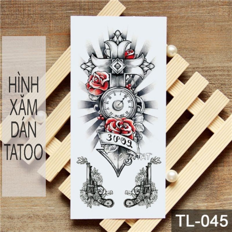 Hình xăm dán tattoo đồng hồ size vừa 19×9cm tl045