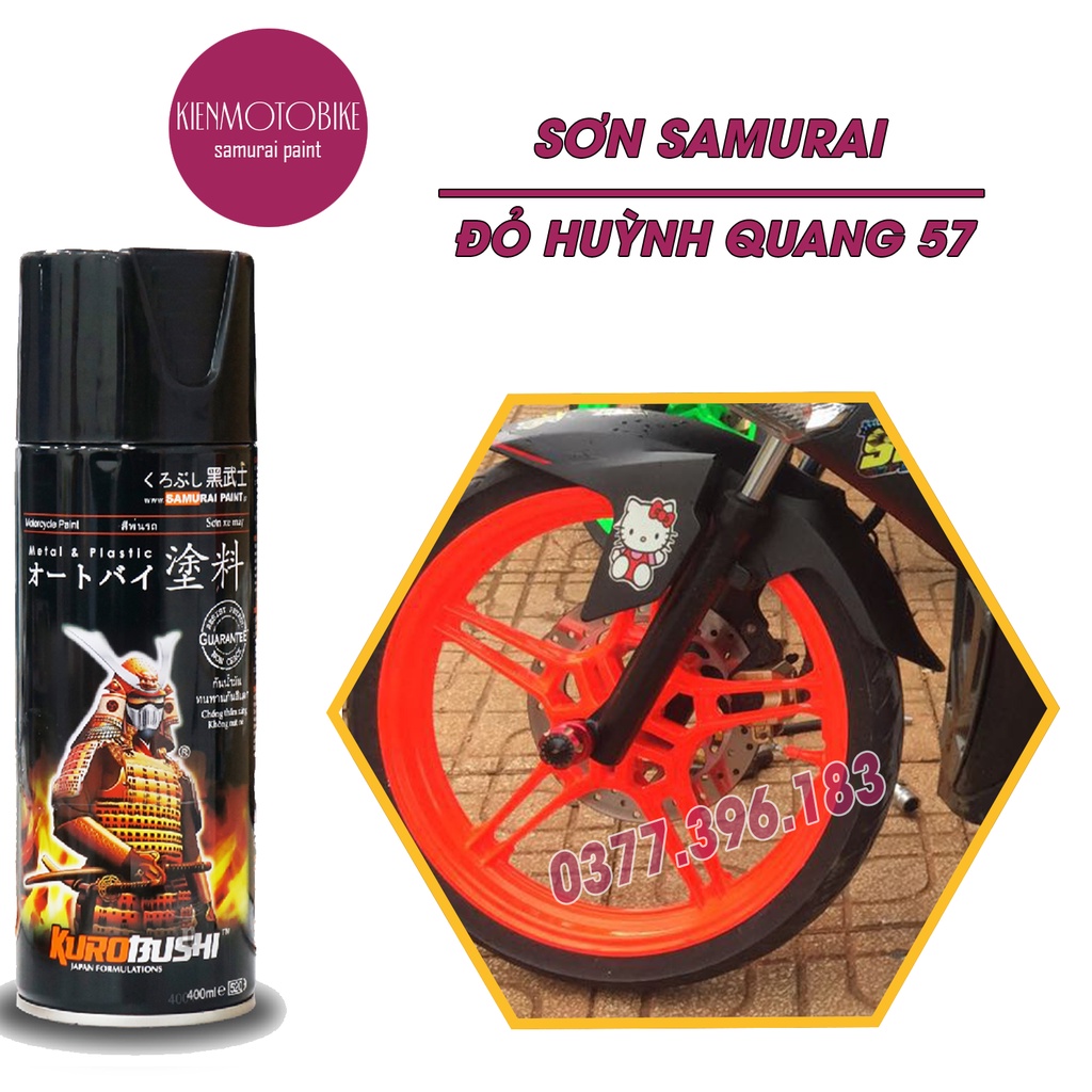 Sơn Samurai màu đỏ huỳnh quang 57 - chai sơn xịt chuyên dụng dành cho sơn xe máy, ô tô
