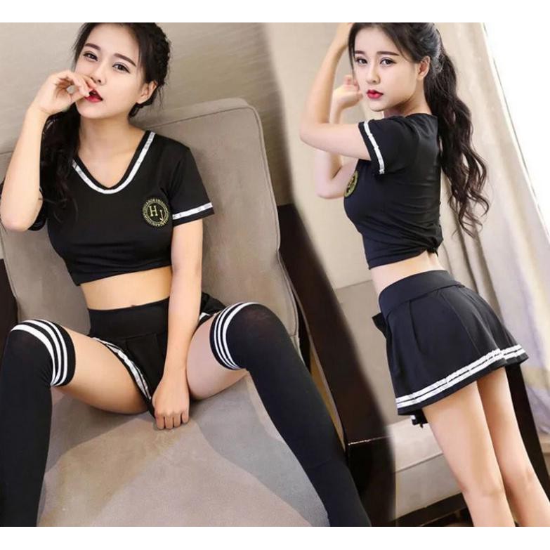 Bộ ngủ cosplay cổ động viên nữ - tenis - Po.Lice đen  - QUIN BEE | BigBuy360 - bigbuy360.vn