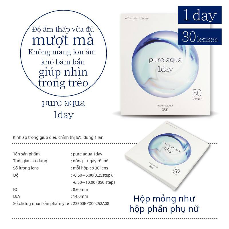 Lens 1 ngày cao cấp Nhật bản Pure Aqua one day cho độ cận 4 và 6 độ