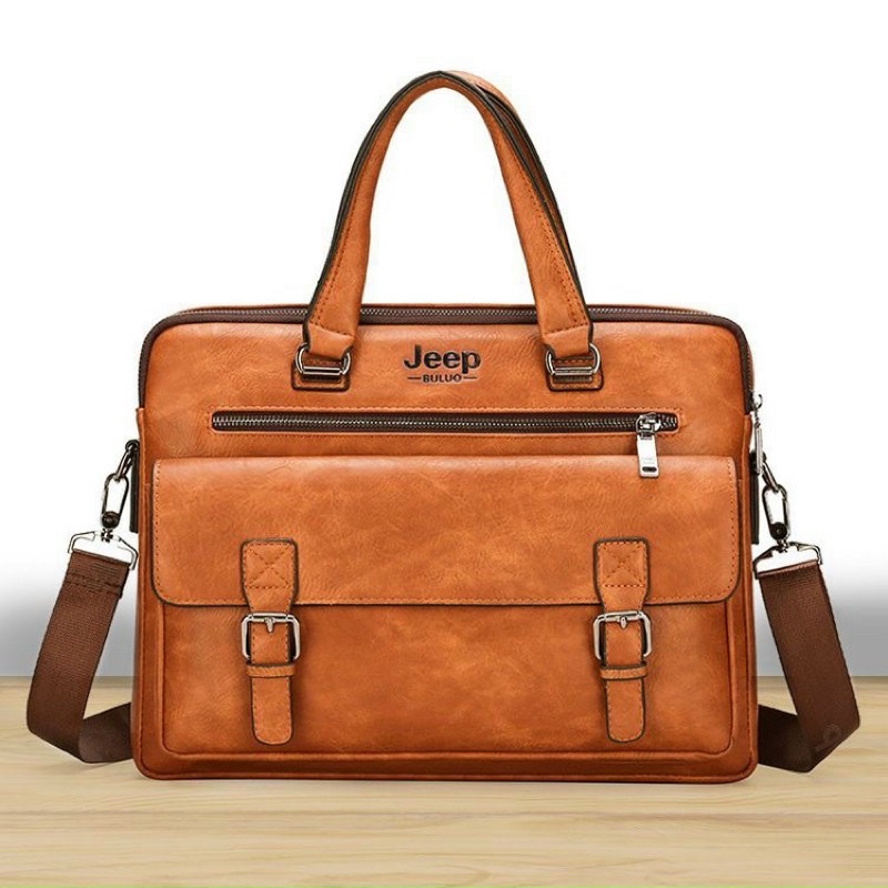 Cặp da bò nam JEEP đựng vừa laptop 14inch _ Cặp nam công sở cao cấp chất da Pu bóng đẹp