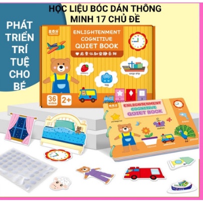 Học liệu bóc dán Montessory cho bé, học liệu busy book bóc dán thông minh 17 chủ đề, Sách bóc dán tiếng Anh