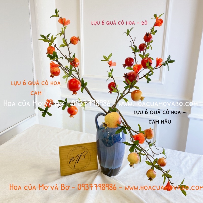 Cành Quả Lựu Giả Merber (Mơ &amp; Bơ) Loại 6/7/8 Quả - Cành Lựu Khô Thích Hợp Trang Trí Decor Nhà Dịp Noel, Năm Mới