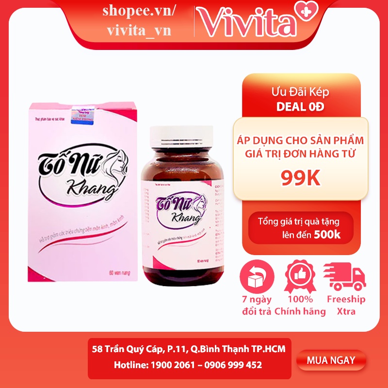 Viên Uống Tố Nữ Khang Hỗ Trợ Tăng Kích Thước Vòng 1, Cân Bằng Nội Tiết Tố | Hộp 60 Viên