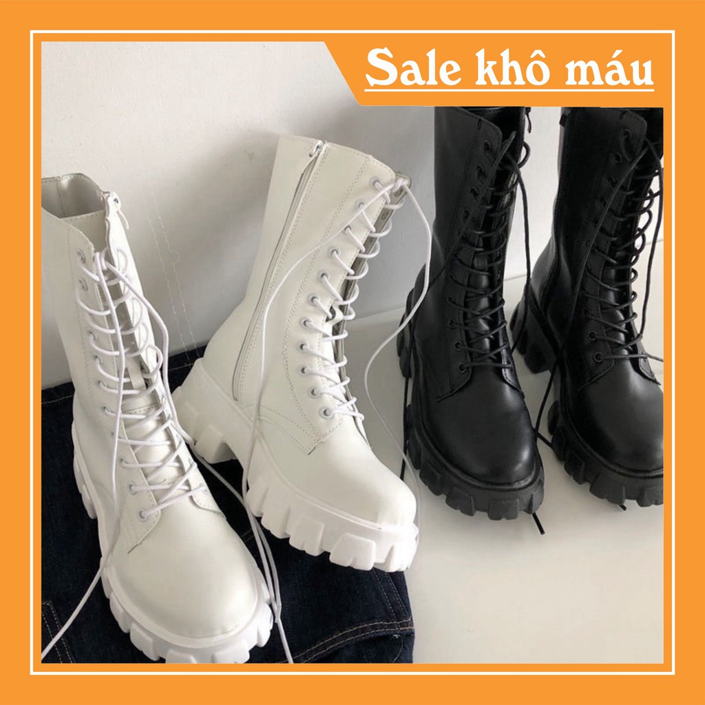 [CÓ SẴN] Boot ulzzang cao cổ 20cm buộc dây kéo khóa đế cao 5.5cm màu đen/trắng cá tính đẹp mới xinh thời trang | WebRaoVat - webraovat.net.vn