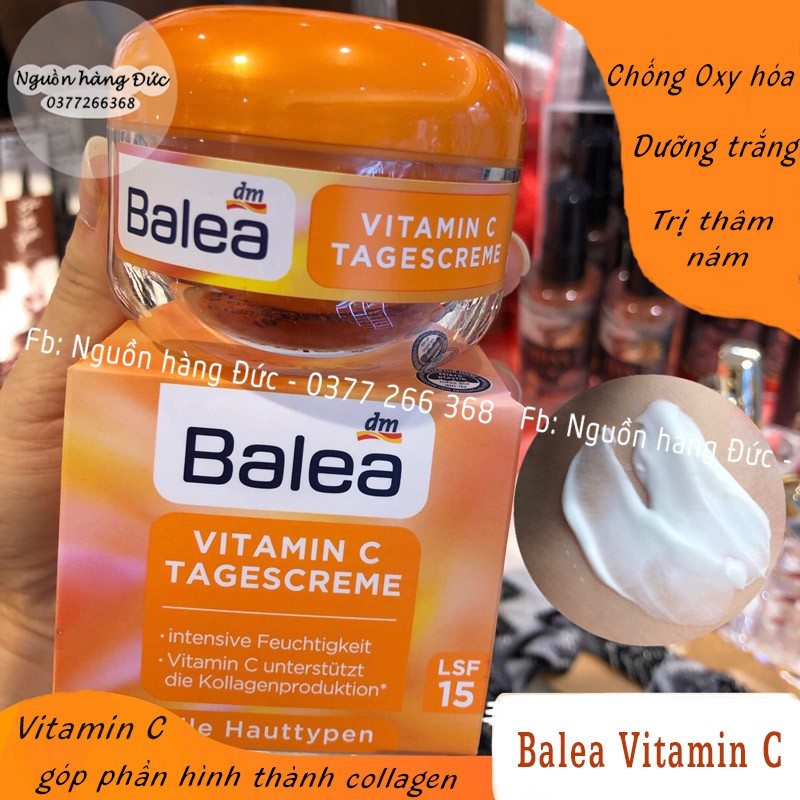 Kem dưỡng da Balea Vitamin C làm trắng sáng, đều màu da, chống lão hoá và có chỉ số chống nắng LSF15