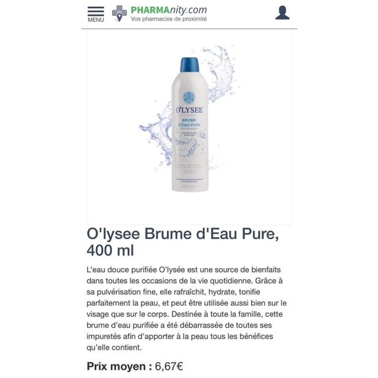 Xịt khoáng O'lysee Pháp 400ml (O'LYSEE BRUME D'EAU PURE WATERSPRAY (400ML)