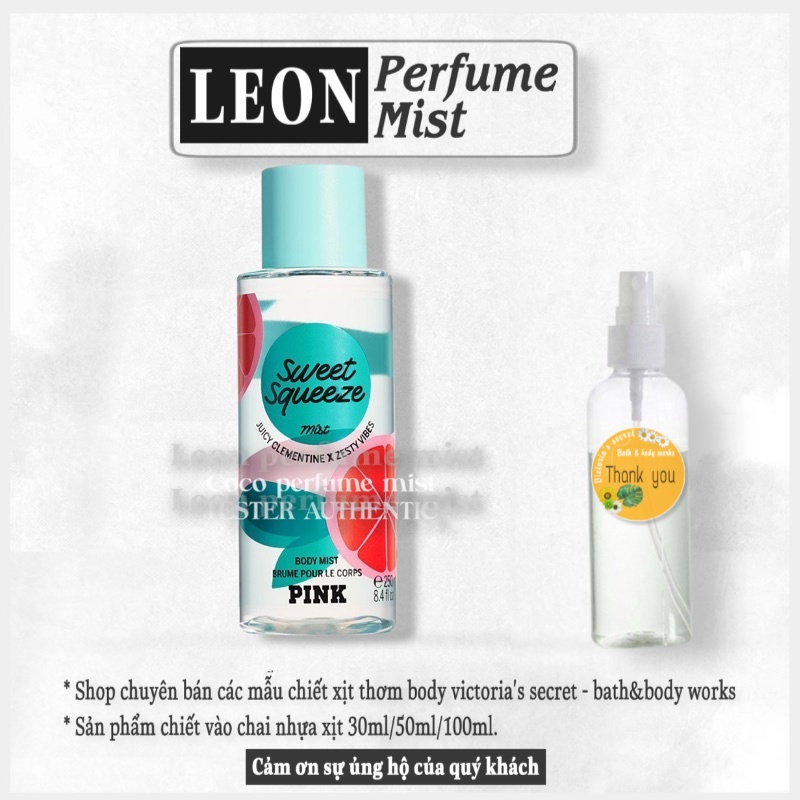 💎LEON💎 Xịt thơm toàn thân PINK Victoria Secret Sweet Squeeze - 𝐦𝐚̂̃𝐮 𝐭𝐡𝐮̛̉ 𝟑𝟎𝐦𝐥/𝟓𝟎𝐦𝐥