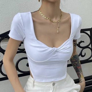 Áo croptop cổ vuông xoắn ngực khoét eo - chuly