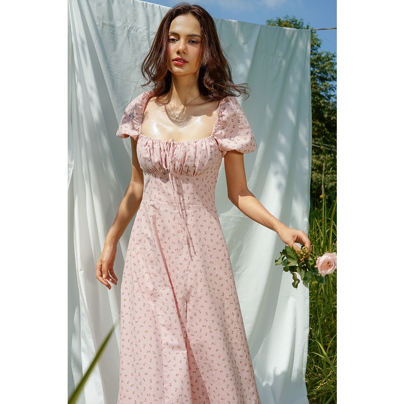 đầm dài xẻ tà tay phồng rosemary dress - darling.ism