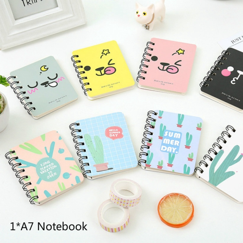 A7 1pc Mini Portable Cute Cartoon Pattern Coil Notebook Writing Pad for Student Gift School Office Supplies