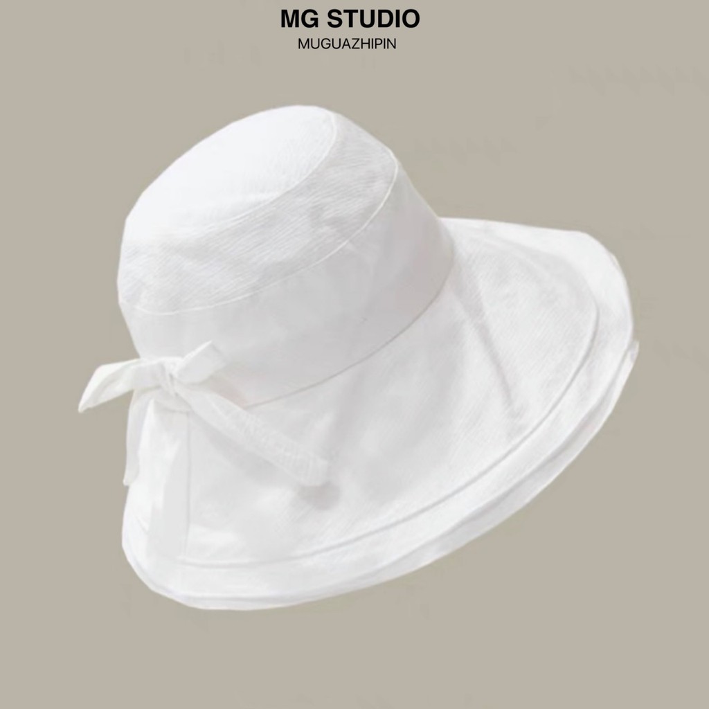 Mũ Bucket MG STUDIO Vải Cotton Vành Rộng Phối Nơ Gồm 3 Màu Sắc