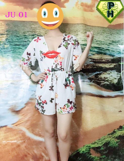 Jumpsuit ngắn đi biển - vải xô Thái