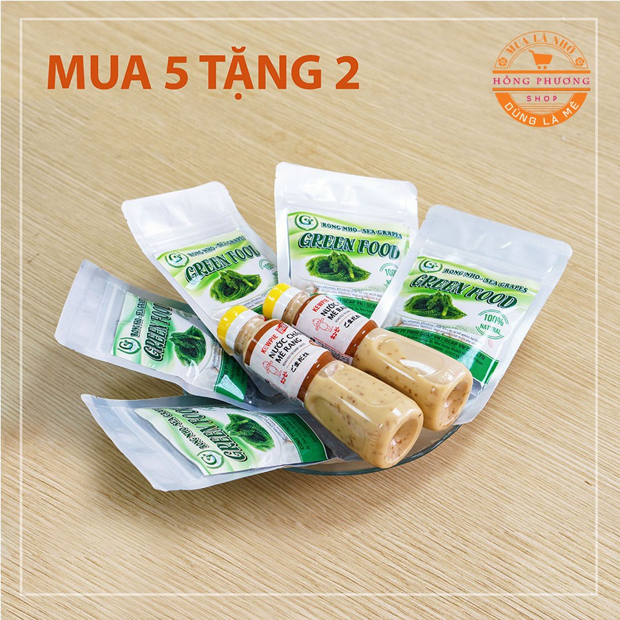 5 gói rong nho tách nước Green Food loại 100g + 2 nước chấm mè rang Kewpie 180ml