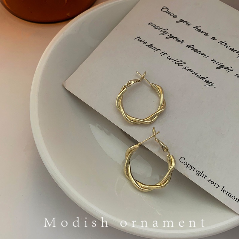 Khuyên Tai Kim Loại Bện Cá Tính Thời Trang Cao Cấp Đơn Giản Cho Nữ