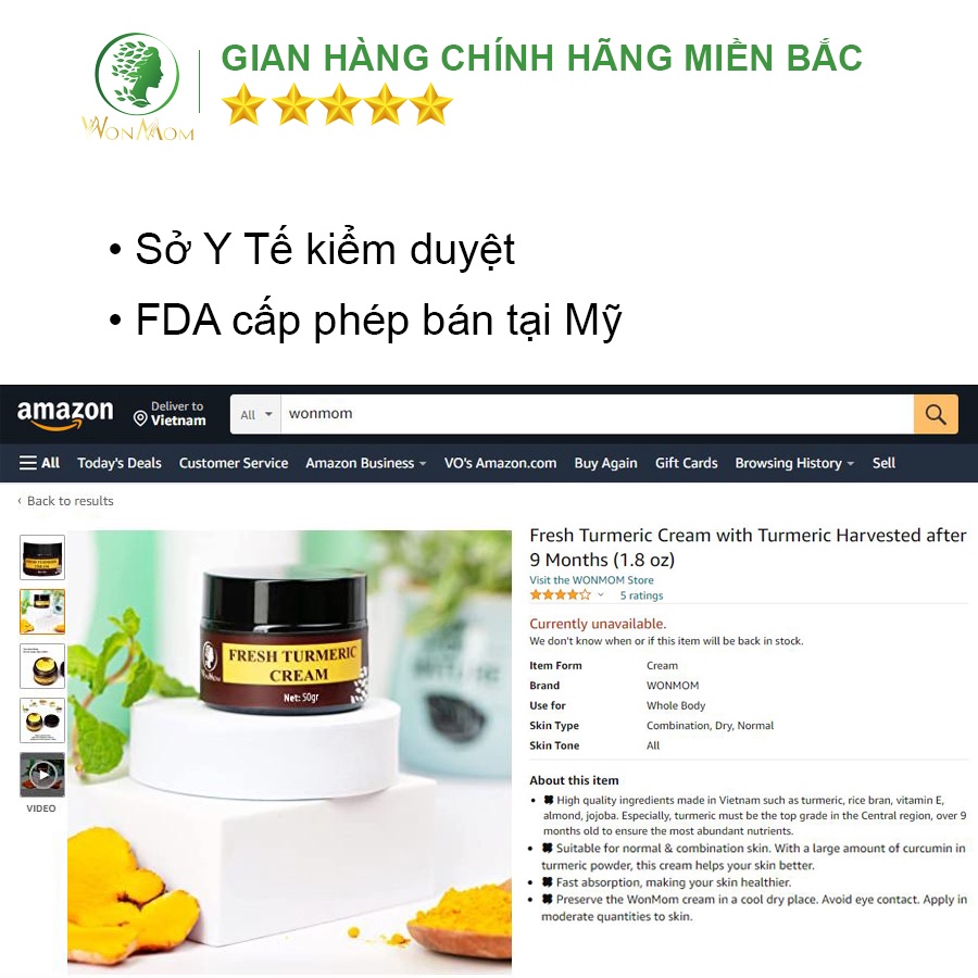 Bộ làm sạch và dưỡng trắng da mặt Wonmom ( Kem nghệ tươi + Sữa rửa mặt hữu cơ )