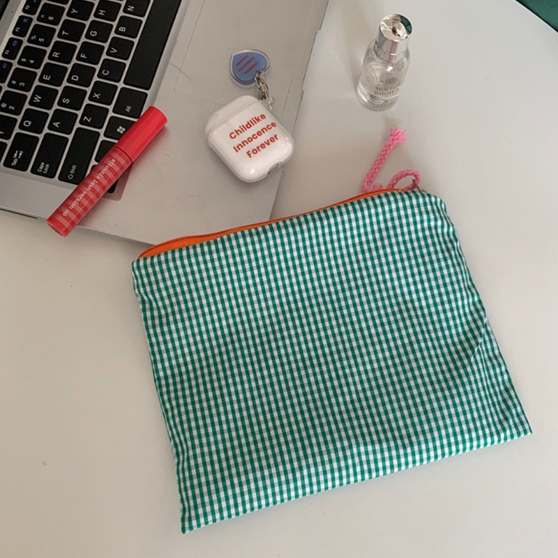 Túi Đựng Đồ Trang Điểm Bằng Cotton Kẻ Sọc Caro Có Khóa Kéo Đa Năng Thời Trang Cho Nữ