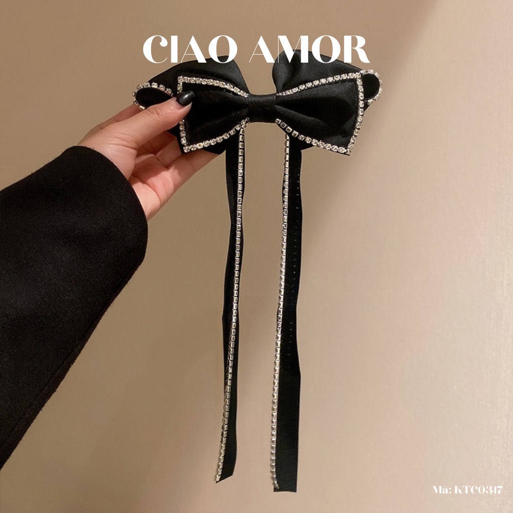 Kẹp tóc nữ, Kẹp nơ lụa nơ đính đá dây dài tiểu thư công chúa Phụ kiện tóc Trang sức Ciao Amor - KTC0317
