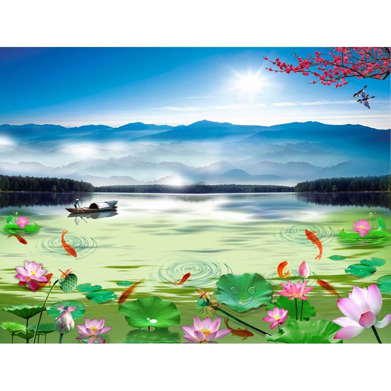 Tranh vải lụa dán tường phong cảnh thiên nhiên phòng khách, phòng ăn, phòng ngủ nhiều người ưa chuộng