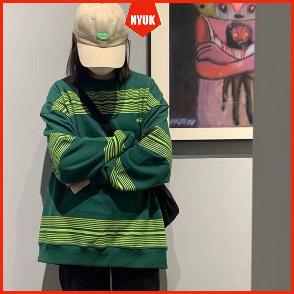Áo Thun Tay Dài Cổ Tròn Họa Tiết Sọc Ngang Phong Cách Hip Hop Cho Cặp Đôi