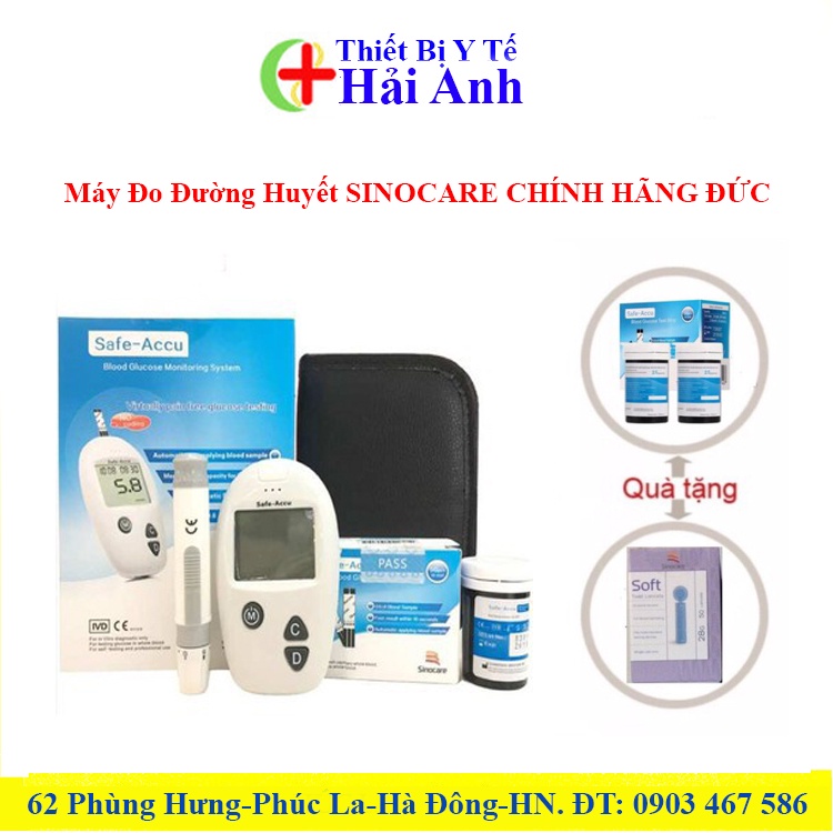 Máy Đo Đường Huyết, Tiểu Đường SINO CARE CHÍNH HÃNG ĐỨC Tặng HỘP 50 Que Thử Và 50 Kim