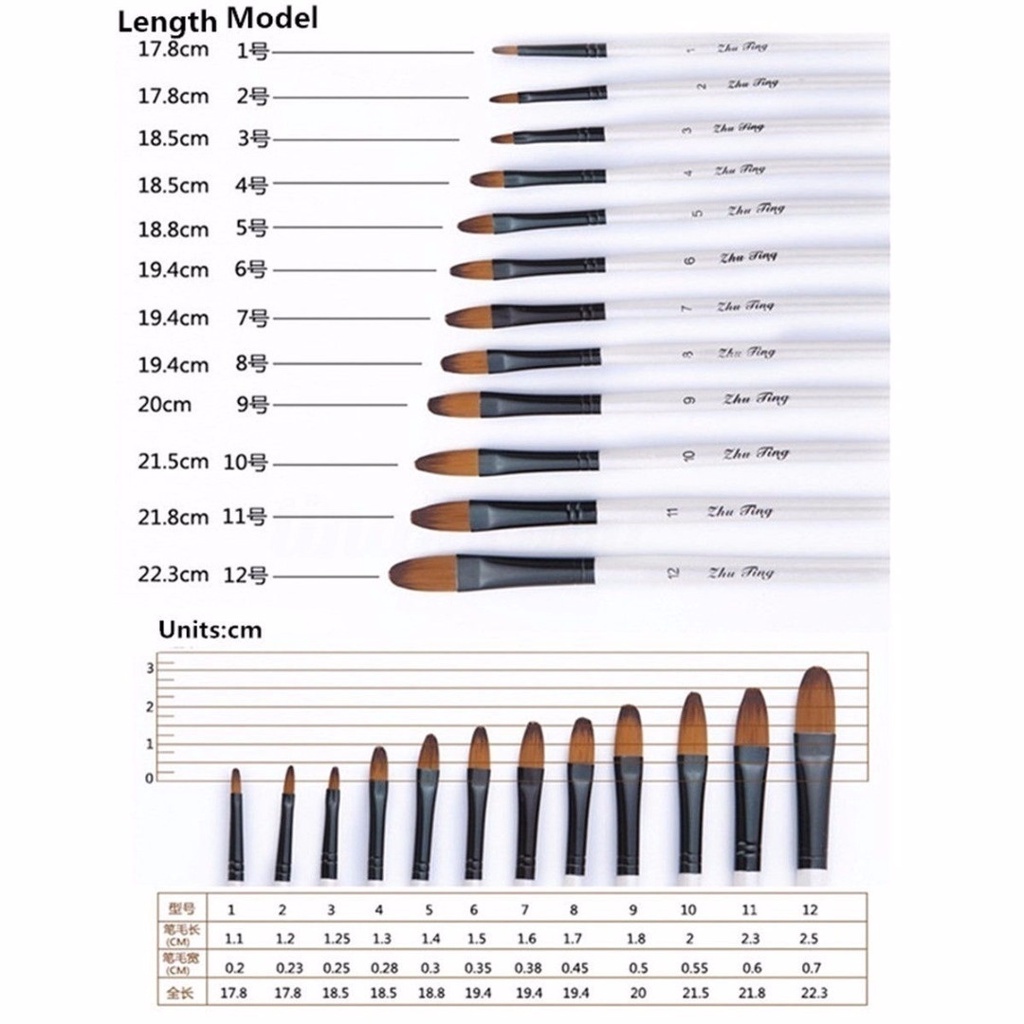 Set 12 Cọ Vẽ Màu Nước Chuyên Nghiệp