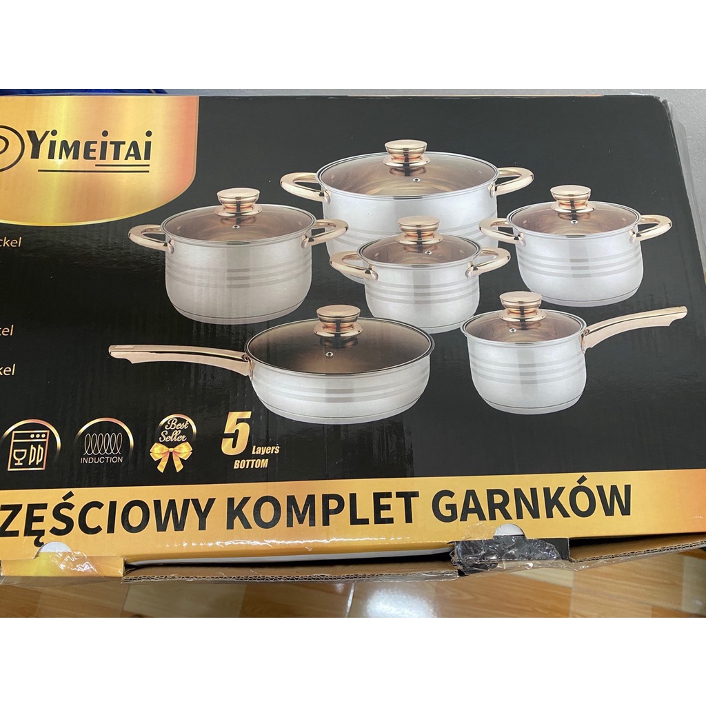 Set Bộ nồi Đức 5 đáy Yimeitai gồm 6 món lắp hợp kim vàng