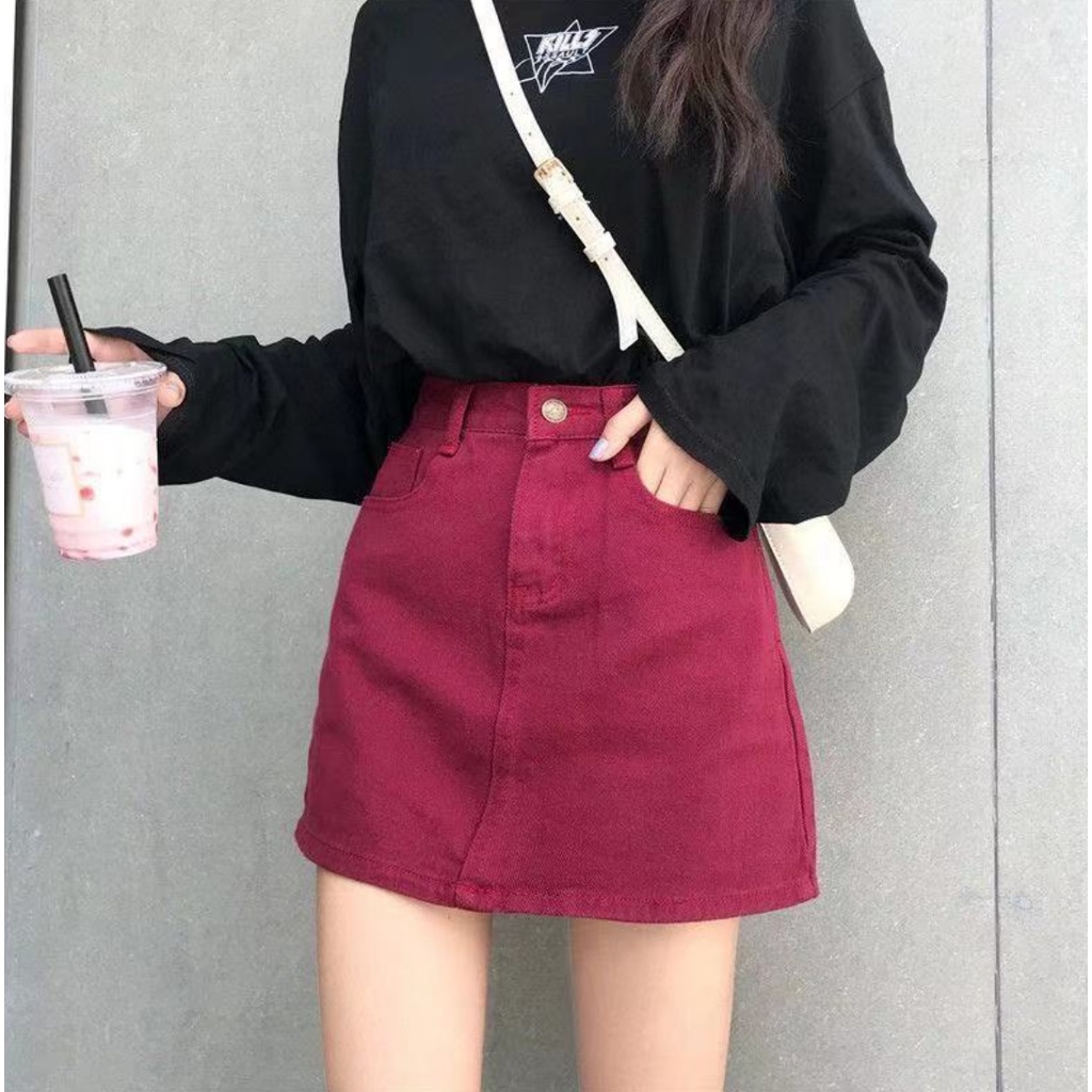 Chân váy jean Chữ a Lưng Cao Màu Sắc Thời Trang Cho Nữ