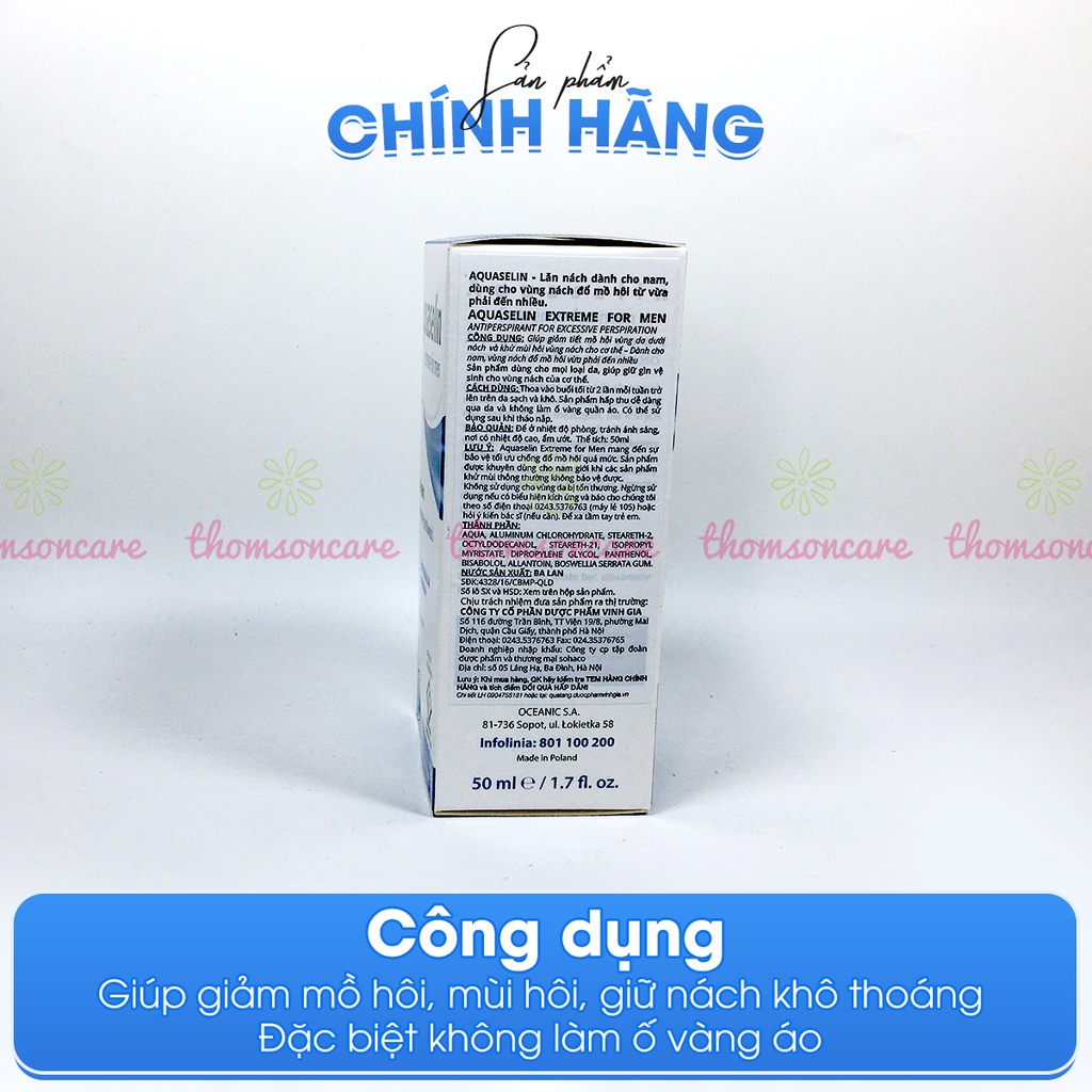 Lăn khử mùi Aquaselin - lăn nách không có mùi cho cả nam, nữ ngăn đổ mồ hôi, chống thấm vàng áo, nhập khẩu