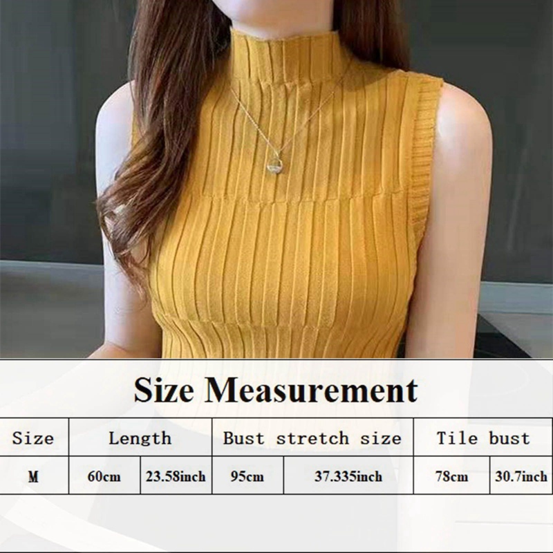flowersqueen Áo Tank Top Dệt Kim Thiết Kế Cổ Lọ Thanh Lịch