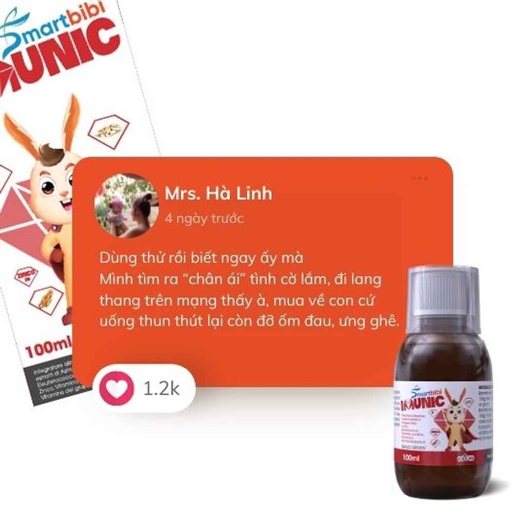 Siro Tăng Đề Kháng Cho Bé Smartbibi Imunic Giúp Nâng Cao Hệ Miễn Dịch, Tăng Sức Đề Kháng Cho Bé (Chai 100ml)