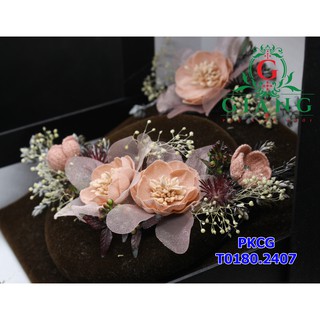 Cài tóc cô dâu hoa voan cỏ khô
