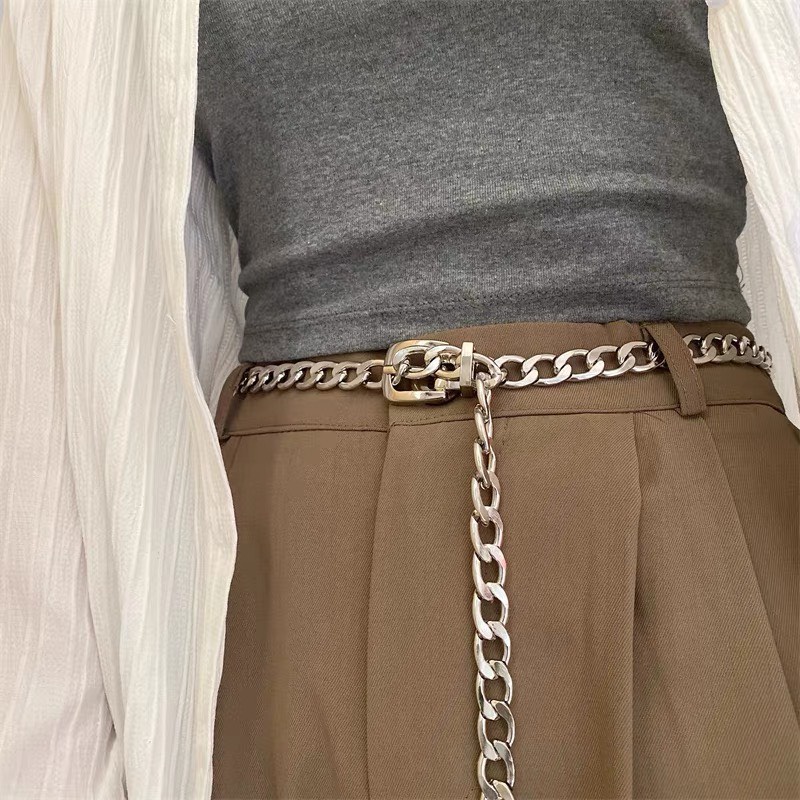 Thắt lưng dây xích unisex swag 2 màu khóa ovan Dây thắt lưng quần cá tính