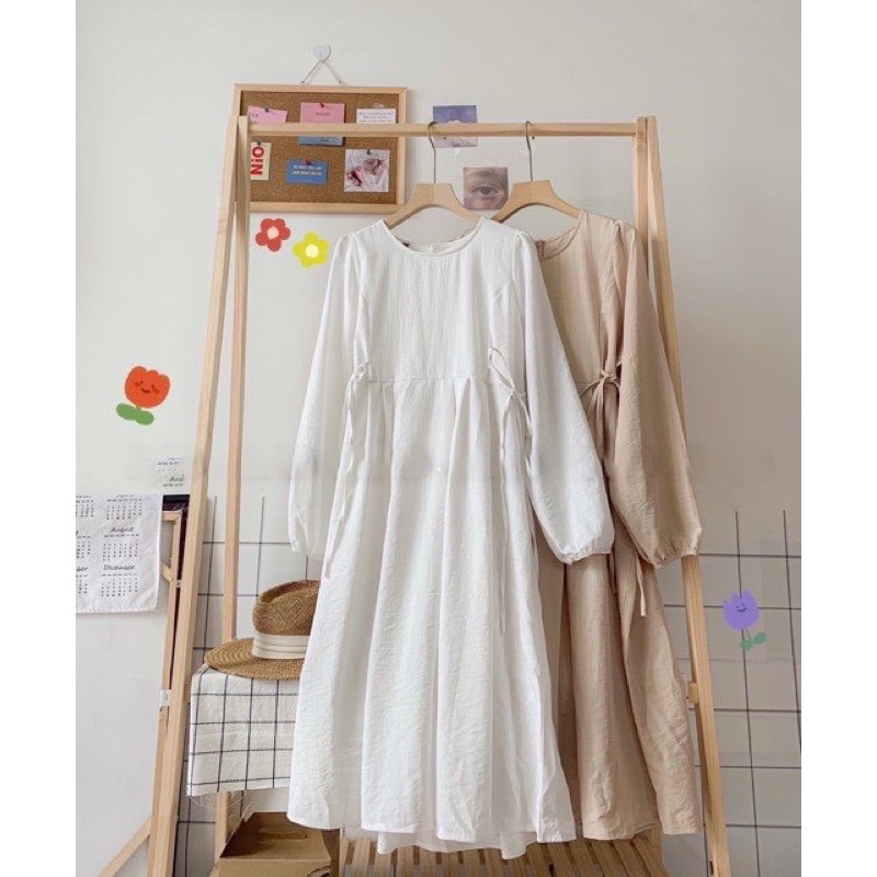 [Mã WAMT1505 giảm 10K đơn 0K] [ẢNH THẬT] Váy Babydoll Đũi Buộc Dây Eo Cúc Sau Lưng Ullzzang | BigBuy360 - bigbuy360.vn