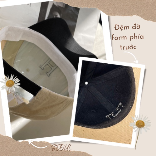 Nón lưỡi trai Unisex thêu chữ H vải kaki cao cấp, mũ lưỡi trai form cứng có đệm đỡ phía trước phong cách Hàn Quốc