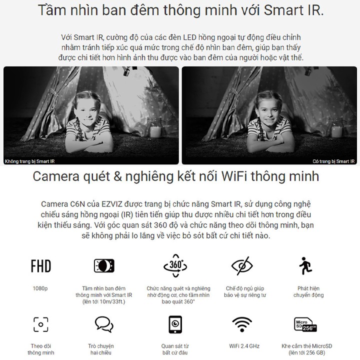 Camera Wifi 360 Ezviz C6N Chuẩn 2.0 Full HD 1080P Chính Hãng Giá Rẻ Giám Sát Hồng Ngoại Ban Đêm