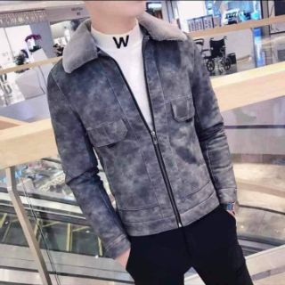 Áo khoác da lộn cổ lông