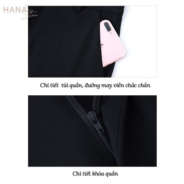 Quần baggy nữ gấu lệch cúc chéo lệch đen - Kiểu quần tây công sở đen dài ống đứng vải dày - Phối áo sơ mi đi học đi làm