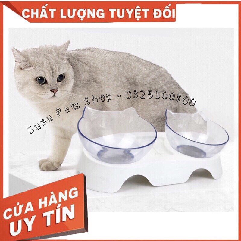 BÁT ĂN ĐÔI TRONG SUỐT ĐẾ NGHIÊNG CHỐNG GÙ CHO CHÓ MÈO