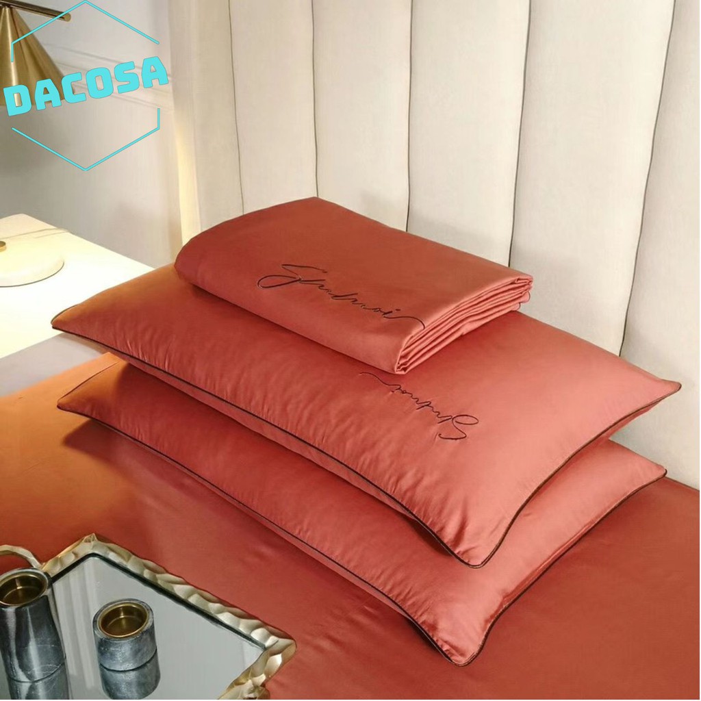 [Giá Sỉ] Bộ Chăn Ga Gối LỤA SUMOI 60S Màu Cà Rốt Đậm Cao Cấp Khách Sạn