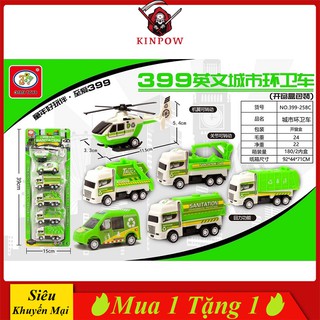 Đồ Chơi Mô Hình Xe Rác KINPOW Chạy Đà Cót, Gồm 6 Xe Mini, Màu Xanh Lá Đẹp, Cho Bé Đam Mê Sưu Tập