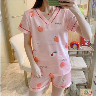 Pijama Đồ Mặc Nhà Lụa Áo Cổ Tim Quần Ngắn