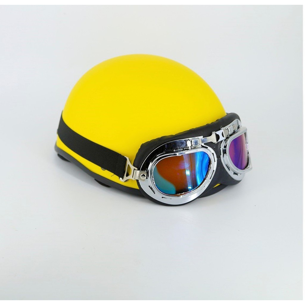 Mũ bảo hiểm phượt nửa đầu Amby Helmet trơn (có kính UV, kính phi công)