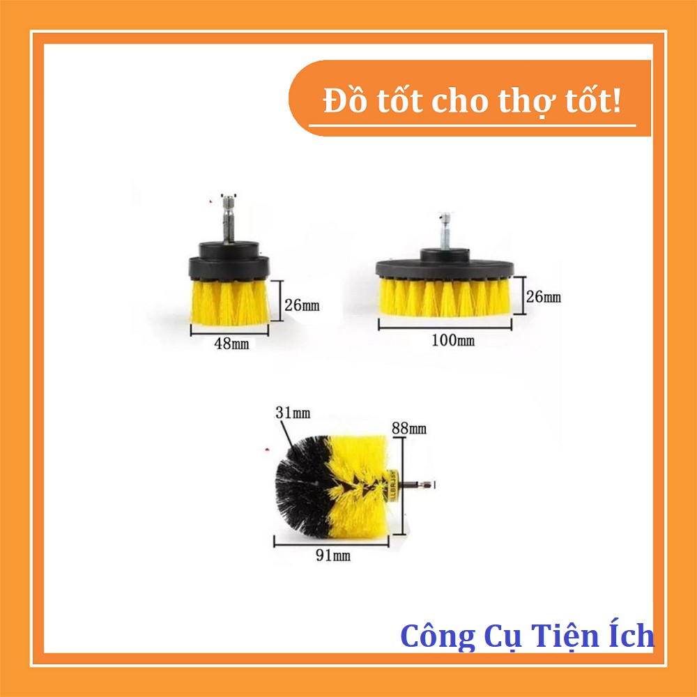 Bộ 3 bàn chải gắn máy khoan cầm tay để vệ sinh nhà cửa, rửa xe, cọ sàn nhà...
