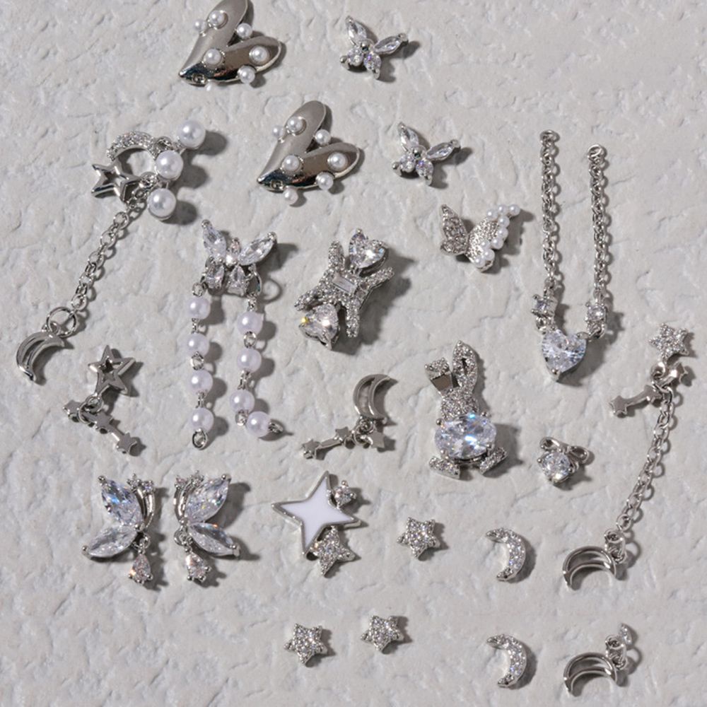 [Hàng mới về] Hạt phụ kiện trang trí móng tay nghệ thuật đính ngọc trai 3D hình thỏ / ngôi sao sang trọng