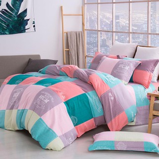 Vải may chăn ga áo gối,gối ôm khổ 2m35 hình caro in chữ WITH HUM