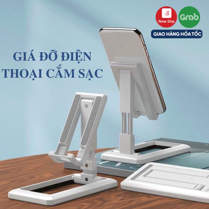 Giá đỡ điện thoại cắm sạc để bàn thông minh gấp gọn, kệ đỡ ipad, máy tính bảng đa nặng tiện dụng