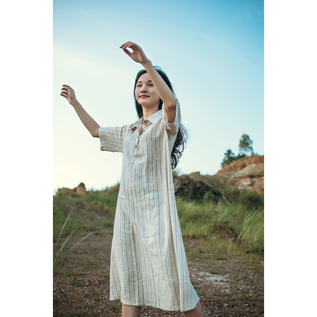 Váy Sơ mi Linen Kẻ