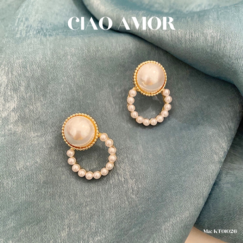 Khuyên tai nữ, Bông tai ngọc trắng to vòng dưới Trang sức Ciao Amor - KT0126